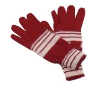 Nové - Vínovo.-růžové vlněné prstové rukavice s pruhy