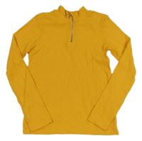 Hořčicové žebrované triko se zipem C&A