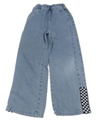 Modré wide leg rifle s kostkovaným vzorem