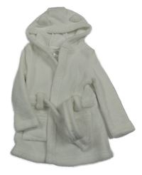 Bílý chlupatý župan s kapucí s oušky