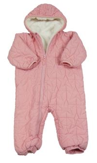 Růžová prošívaná šusťáková zimní kombinéza s hvězdami a kapucí Next