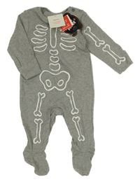 Nové - 2set - Šedý melírovaný overal s kostrou + bavlněná čepice Tu