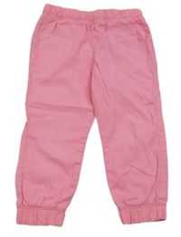 Růžové plátěné elastické cuff kalhoty