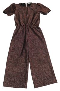 Černo-stříbrno-červený třpytivý slavnostní kalhotový overal