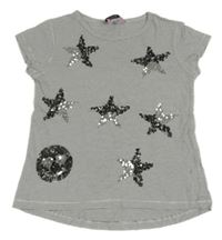 Bílo-černé pruhované tričko s hvězdami z flitrů OVS