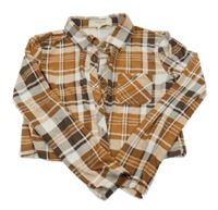 Hnědo-bílá kostkovaná crop halenka