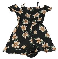 Černý květovaný lehký kraťasový overal New Look