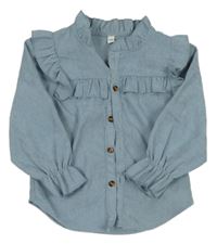 Modrá žebrovaná halenka s volánky