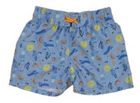 Modré šusťákové kraťasy s mořskými živočichy Pocopiano