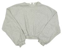 Světlešedá melírovaná crop mikina s nápisem H&M