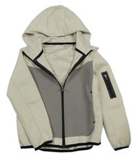 Béžovo-šedá tech fleece propínací mikina s kapucí Primark