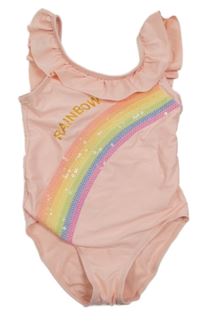 Růžové jednodílné plavky s duhou z flitrů Primark