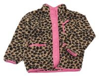 Hnědo-černá huňatá propínací mikina s leopardím vzorem Dunnes