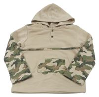Světlebéžová mikina s army rukávy a kapucí