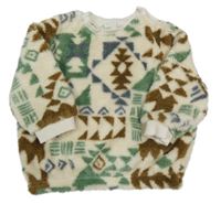 Smetanovo-zeleno-hnědá vzorovaná chlupatá mikina Next