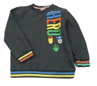 Tmavošedá mikina s barevným nápisem a superhrdiny George