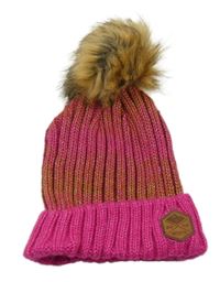 Růžovo-béžová pletená čepice s bambulí Wedze