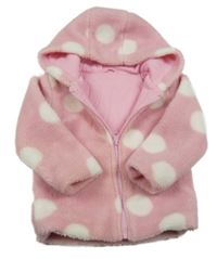 Růžová huňatá puntíkatá podšitá propínací mikina s kapucí dunnes