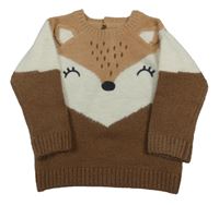 Hnědo-béžovo-bílý svetr s liškou F&F