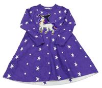 Fialové pletené šaty s hvězdami a jednorožcem 