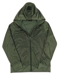 Tmavozelená sportovní propínací mikina s kapucí 