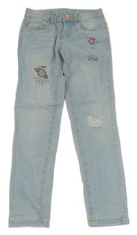 Světlemodré skinny rifle s obrázky Y.F.K.