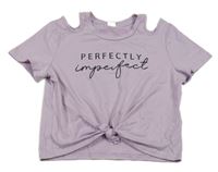 Lila crop tričko s nápisem a uzlem Shein