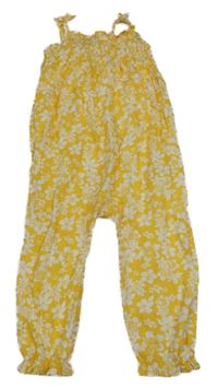 Žluto-bílý květovaný kalhotový overal H&M