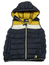 Tmavomodro-bílo-okrová šusťáková zateplená vesta s kapucí Next