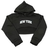 Černá crop sportovní mikina s nápisem a kapucí shein