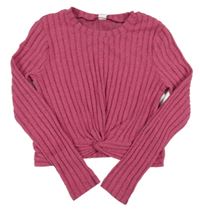 Růžové žebrované úpletové crop triko shein