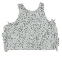 Bílo-modrý vzorovaný crop top s volánky Zara
