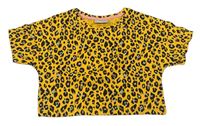 Hořčicové crop tričko s leopardím vzorem Matalan