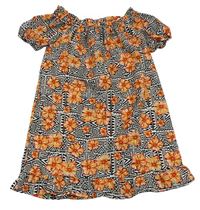 Černo-bílo-oranžové vzorované květované šaty Primark