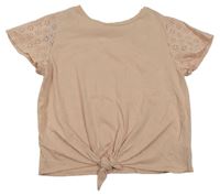 Pudrové crop tričko s madeirou H&M