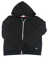 Tmavošedo-černá melírovaná propínací crop mikina s kapucí H&M