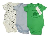 3set - 3x body - zelené s trojlístkem + bílé s mráčky + modro-bílé pruhované 