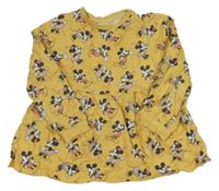 Hořčicová tepláková šatová mikina s Mickeym a Minnie George