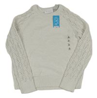 Nové - Bílý třpytivý svetr se vzorovanými rukávy 