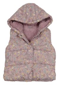 Lila květovaná šusťáková zateplená vesta s Bambim a kapucí George