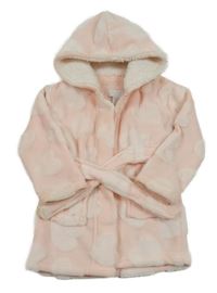 Světlerůžový plyšový župan se srdíčky a kapucí Primark