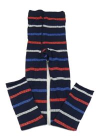 Tmavomodro-šedo-modro-červené pruhované třpytivé žebrované punčocháčové legíny Tchibo