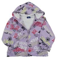 Lila propínací mikina s nápisy a kapucí Chicco