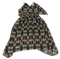 Černo-béžovo-růžové vzorované šifonové šaty H&M