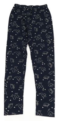 Tmavomodré legíny se srdíčky a kočičkami Kids