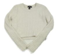 Smetanový žebrovaný chlupatý crop svetr New Look