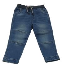 Tmavomodré teplákové cuff rifle s úpletovým pasem 