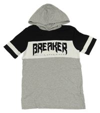 Šedo-černo-bílé tričko s nápisem a kapucí H&M