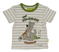 Nové - Bílo-šedé pruhované tričko s klokanem 