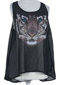 Dámský černý šifonový top s tygrem H&M